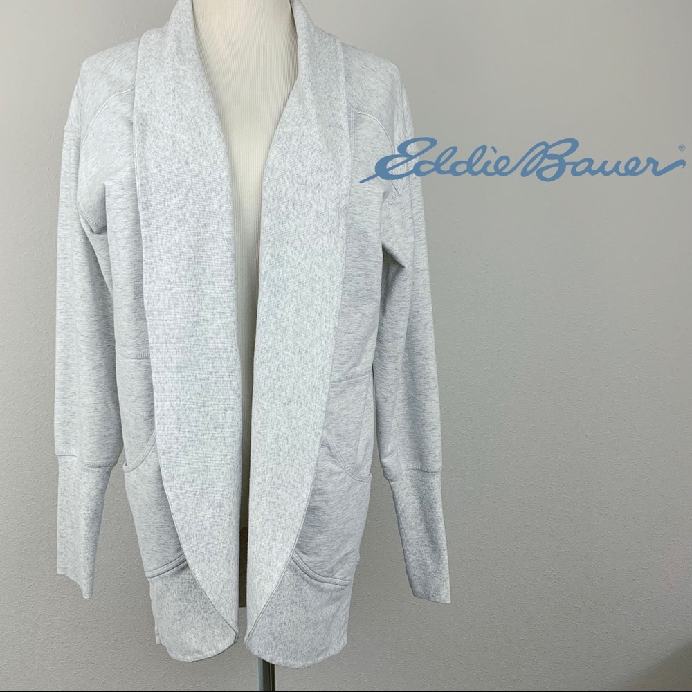 Eddie Bauer Summit Wrap Light Gray Open Cardigan Thumbhole Small 21702316